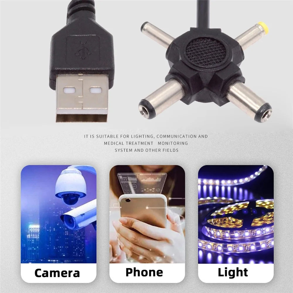PW-010-AM USB 2.0 to DC 5.5x2.5mm 5.5x2.1mm 4.0x1.7mm 3.5x1.3mm Connector Charge Cable, 1.5m - 5