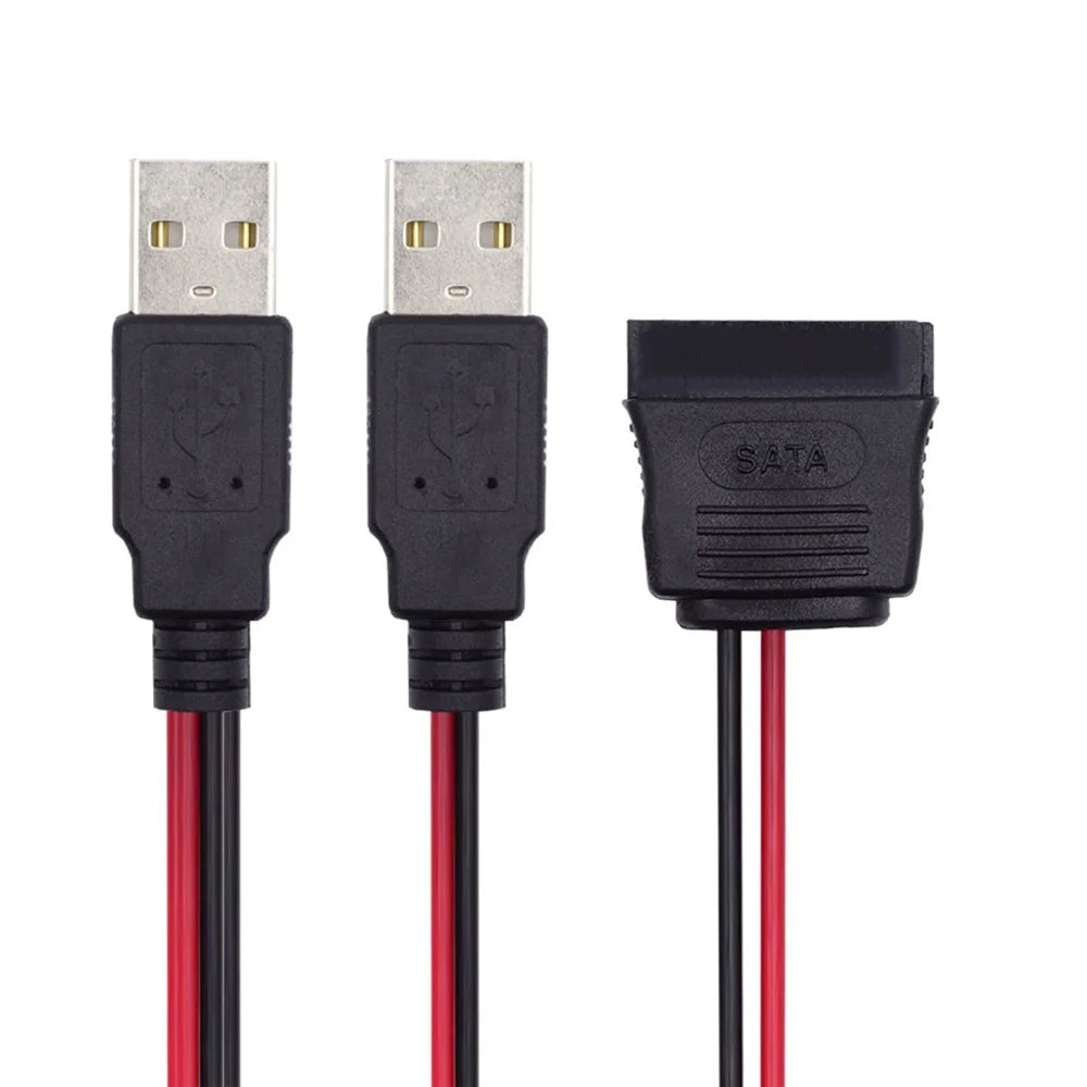 U2-070-2P DC 5V Dual USB to SATA 15-Pin Power Cable for 2.5 inch SATA HDD SSD Disk Driver, 5V 2A Max - 1