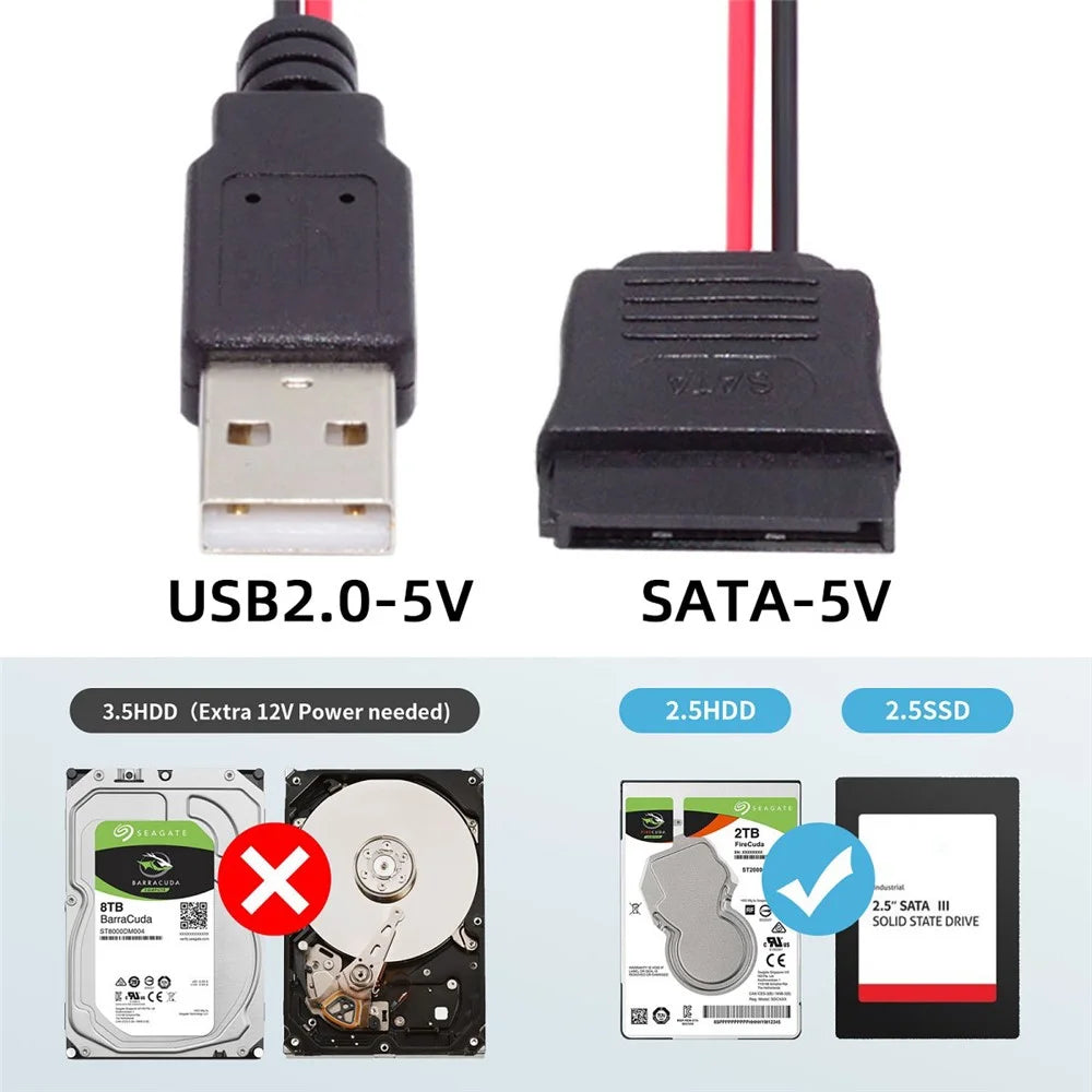 U2-070-1P DC 5V Single USB to SATA 15-Pin Power Cable for 2.5-inch SATA HDD SSD Disk Driver, 5V 2A Max - 2