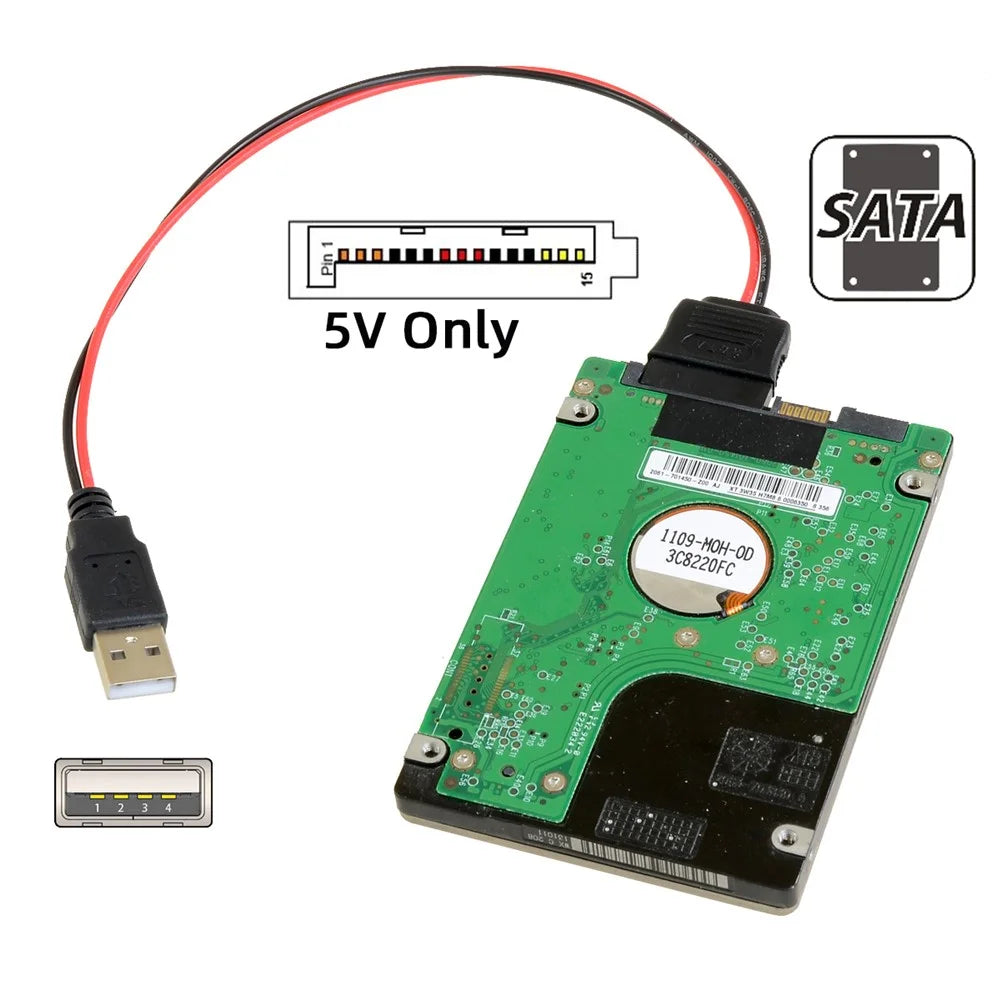 U2-070-1P DC 5V Single USB to SATA 15-Pin Power Cable for 2.5-inch SATA HDD SSD Disk Driver, 5V 2A Max - 5