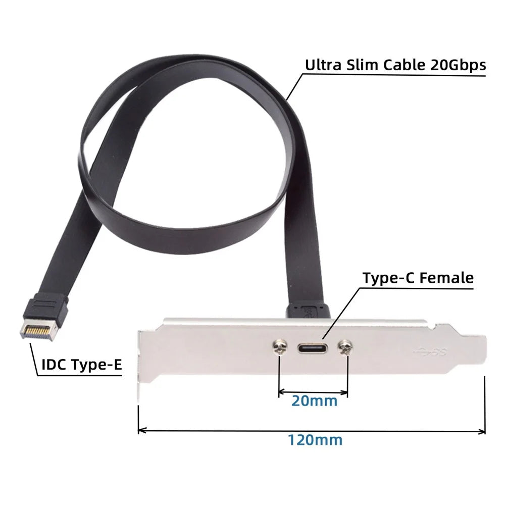 UC-037-20G USB 3.2 Type-E IDC 20Pin Front Panel Header to USB-C Female 0.5m 20Gbps Extension Cable - 3