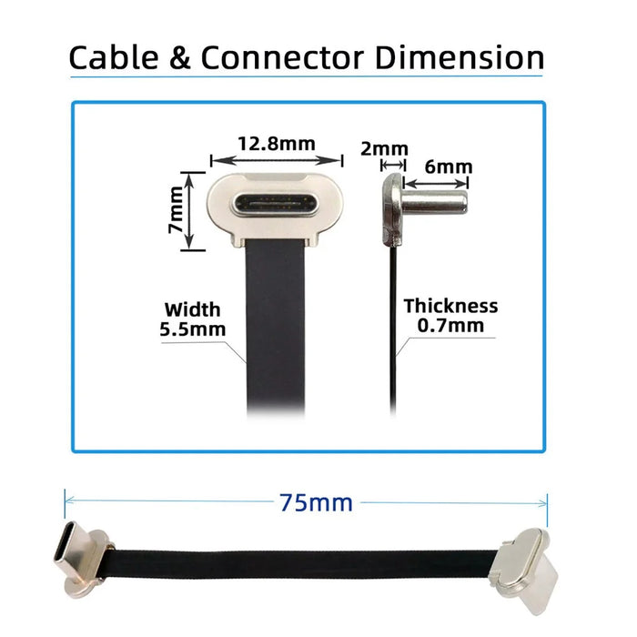 UC-170-0.07M 75mm Angled USB-C to USB-C Ultra Slim Flat USB2.0 Data Cable 65W Fast Charge Cord for Laptop Tablet Phone - 2