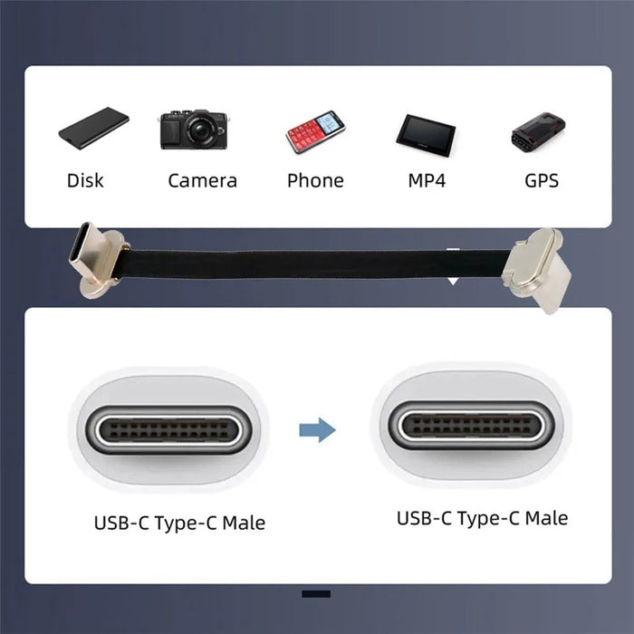 UC-170-0.07M 75mm Angled USB-C to USB-C Ultra Slim Flat USB2.0 Data Cable 65W Fast Charge Cord for Laptop Tablet Phone - 7