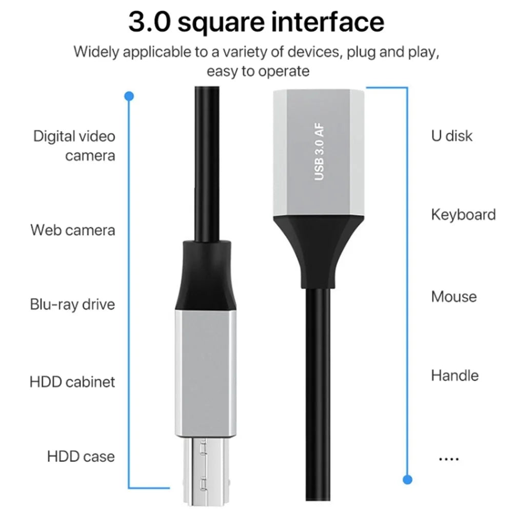 0.5m Type-C 3.1 to USB 3.0 Male Square Port Data Transmission Extension Cable for Printer - 2