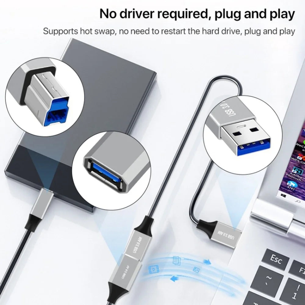 0.5m Type-C 3.1 to USB 3.0 Male Square Port Data Transmission Extension Cable for Printer - 5