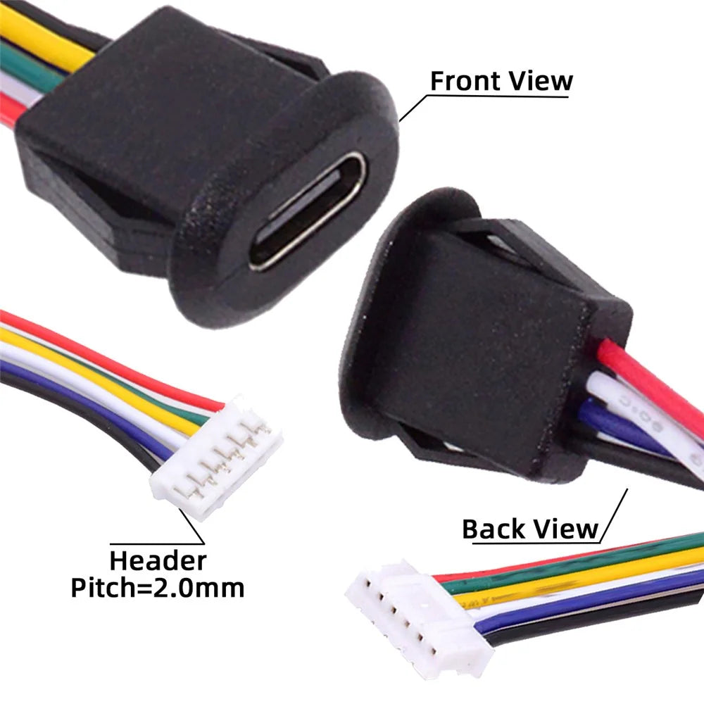CN-025-6P 5Pcs / Set DIY OEM Type C Female Socket to 6 Pin Header Cable Pitch 2.0mm Latch Mount Type DC 5V / 20V PD Power - 4
