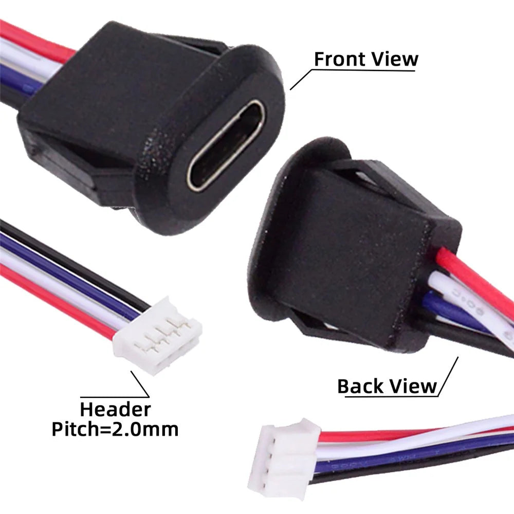 CN-025-4P 5Pcs / Set DIY OEM Type C Female Socket to 4 Pin Header Cable Pitch 2.0mm Latch Mount Type DC 5V / 20V PD Power - 4