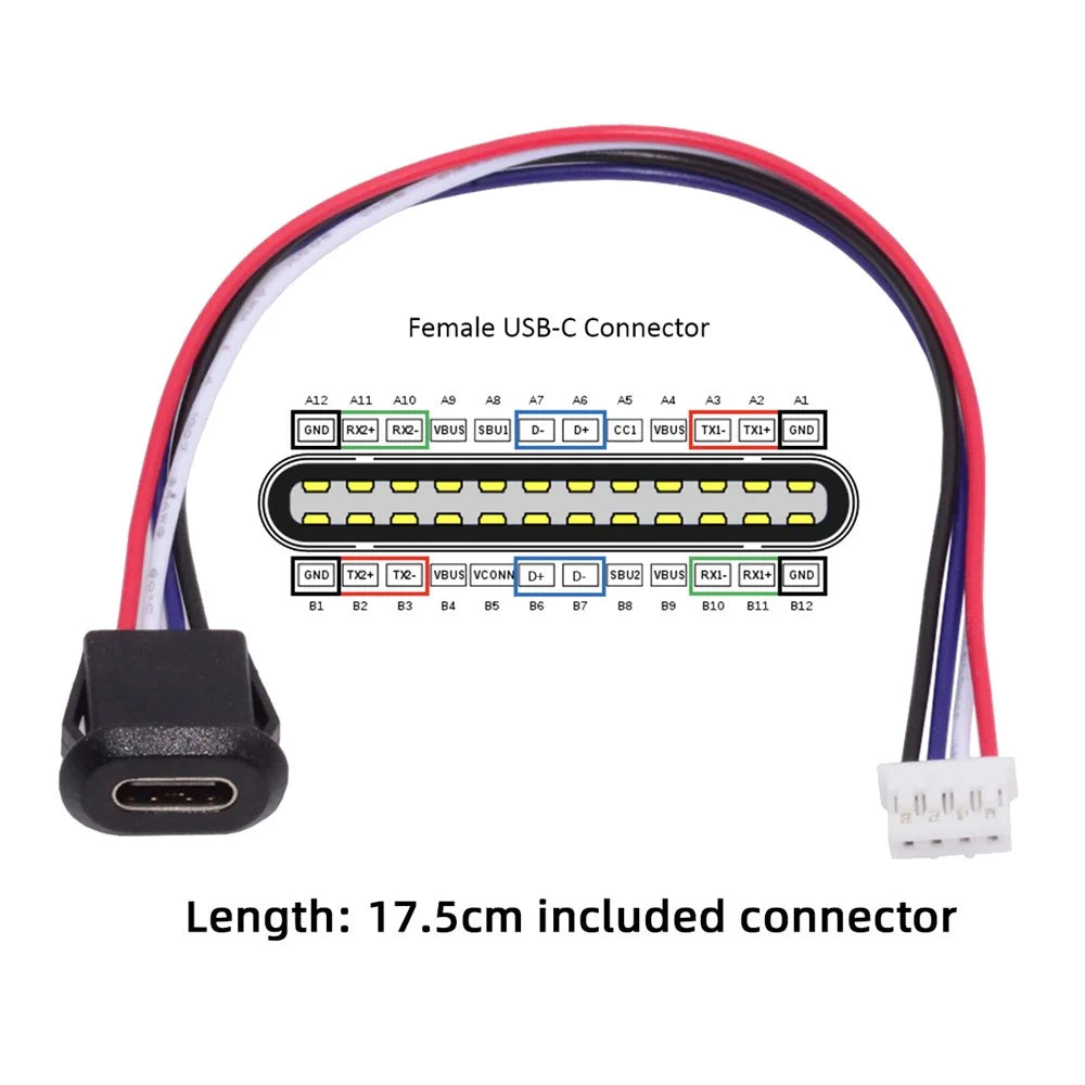 CN-025-4P 5Pcs / Set DIY OEM Type C Female Socket to 4 Pin Header Cable Pitch 2.0mm Latch Mount Type DC 5V / 20V PD Power - 5