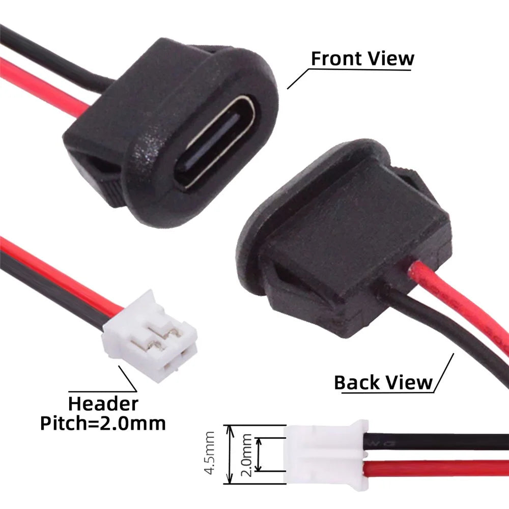 CN-025-2P 5Pcs / Set DIY OEM Type C Female Socket to 2 Pin Header Cable Pitch 2.0mm Latch Mount Type DC 5V / 20V PD Power - 4