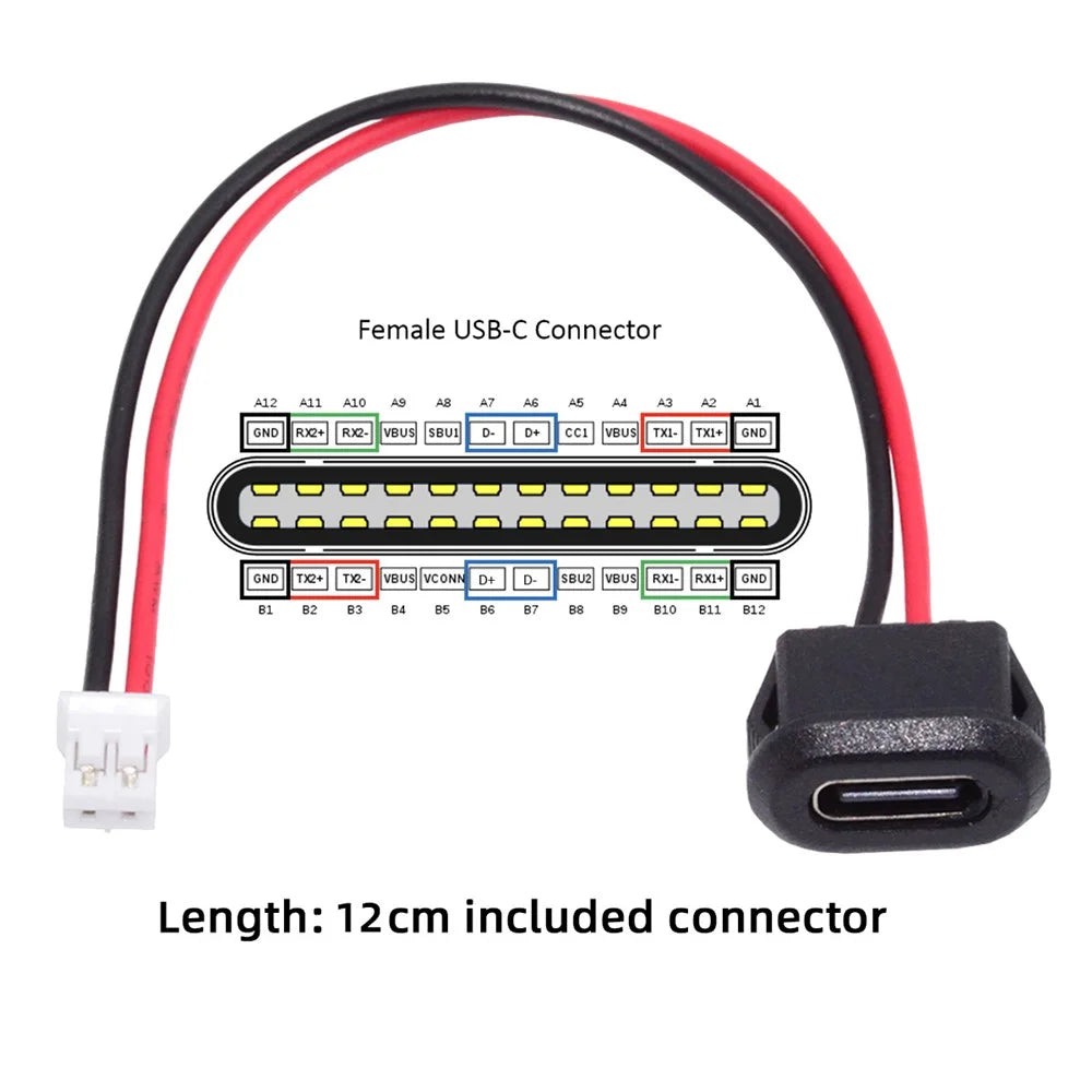 CN-025-2P 5Pcs / Set DIY OEM Type C Female Socket to 2 Pin Header Cable Pitch 2.0mm Latch Mount Type DC 5V / 20V PD Power - 5