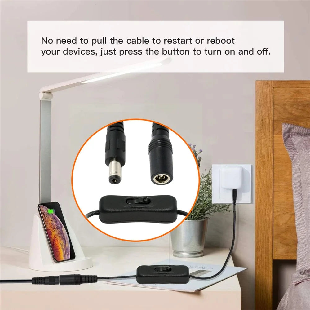 PW-012-DC DC Cable with On / Off Power Switch Button DC 5.5x2.1mm Male to Female for DC 5V Desk Lamp Fan Camera - 3