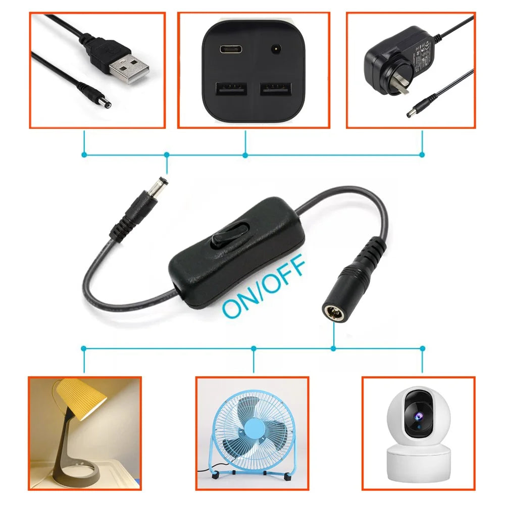 PW-012-DC DC Cable with On / Off Power Switch Button DC 5.5x2.1mm Male to Female for DC 5V Desk Lamp Fan Camera - 4
