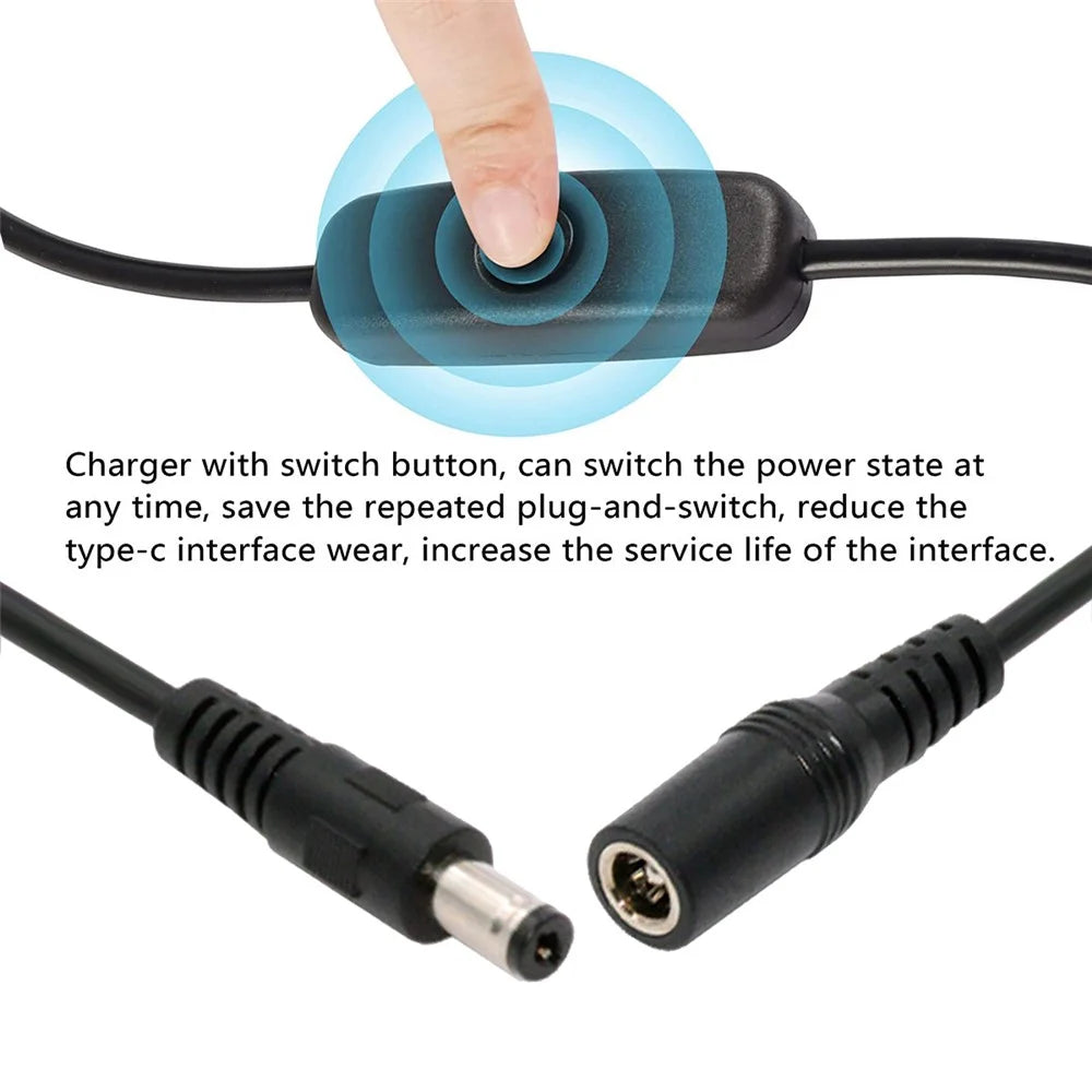 PW-012-DC DC Cable with On / Off Power Switch Button DC 5.5x2.1mm Male to Female for DC 5V Desk Lamp Fan Camera - 6