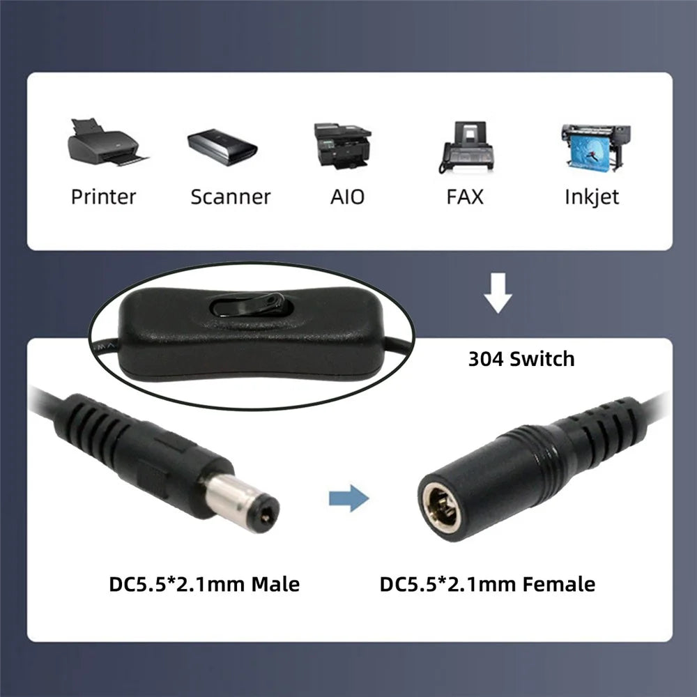 PW-012-DC DC Cable with On / Off Power Switch Button DC 5.5x2.1mm Male to Female for DC 5V Desk Lamp Fan Camera - 7
