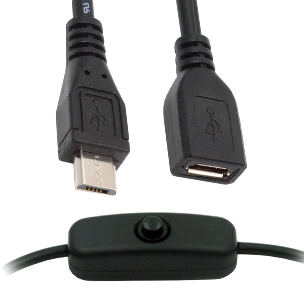 PW-012-MM Micro USB2.0 Cable with On / Off Power Switch Button Micro 5 Pin Male to Female for DC 5V Desk Lamp Fan Camera - 1