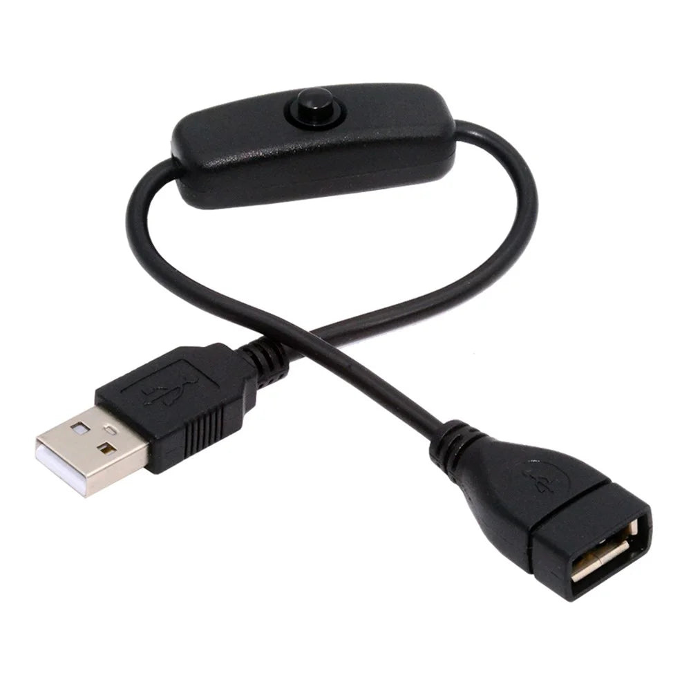 PW-012-AM USB2.0 Cable with On Off Power Switch Button USB Type-A Male to Female for DC 5V Desk Lamp Fan Camera - 1