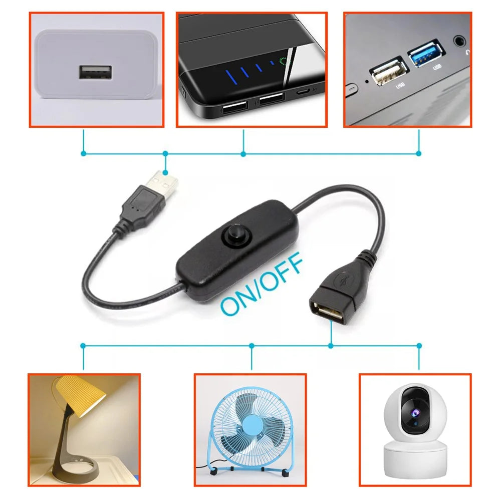 PW-012-AM USB2.0 Cable with On Off Power Switch Button USB Type-A Male to Female for DC 5V Desk Lamp Fan Camera - 4