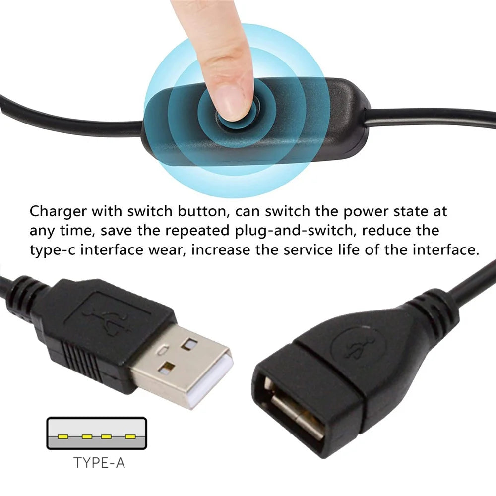 PW-012-AM USB2.0 Cable with On Off Power Switch Button USB Type-A Male to Female for DC 5V Desk Lamp Fan Camera - 6