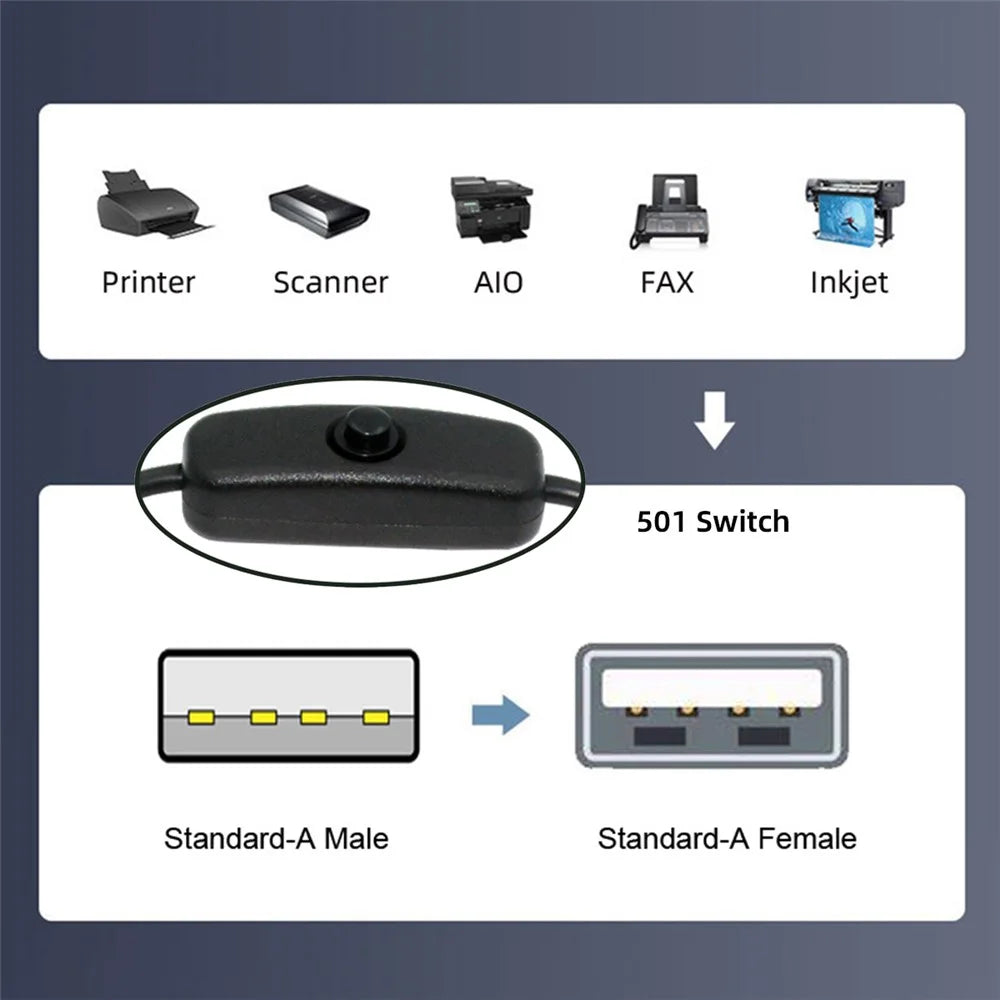 PW-012-AM USB2.0 Cable with On Off Power Switch Button USB Type-A Male to Female for DC 5V Desk Lamp Fan Camera - 7