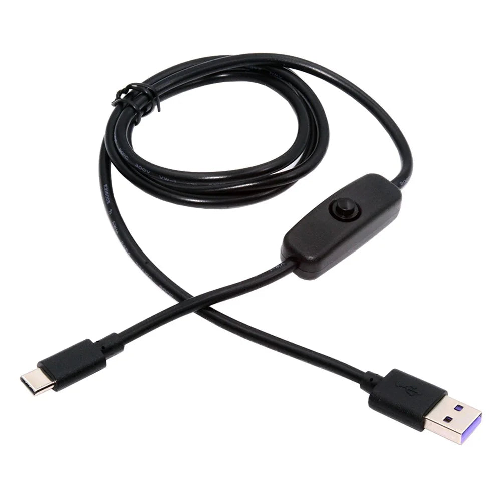 PW-015-TC 1m Type-C Male to USB-A Male USB2.0 Cable with On / Off Power Switch Button for DC5V Desk Lamp Fan Camera - 1