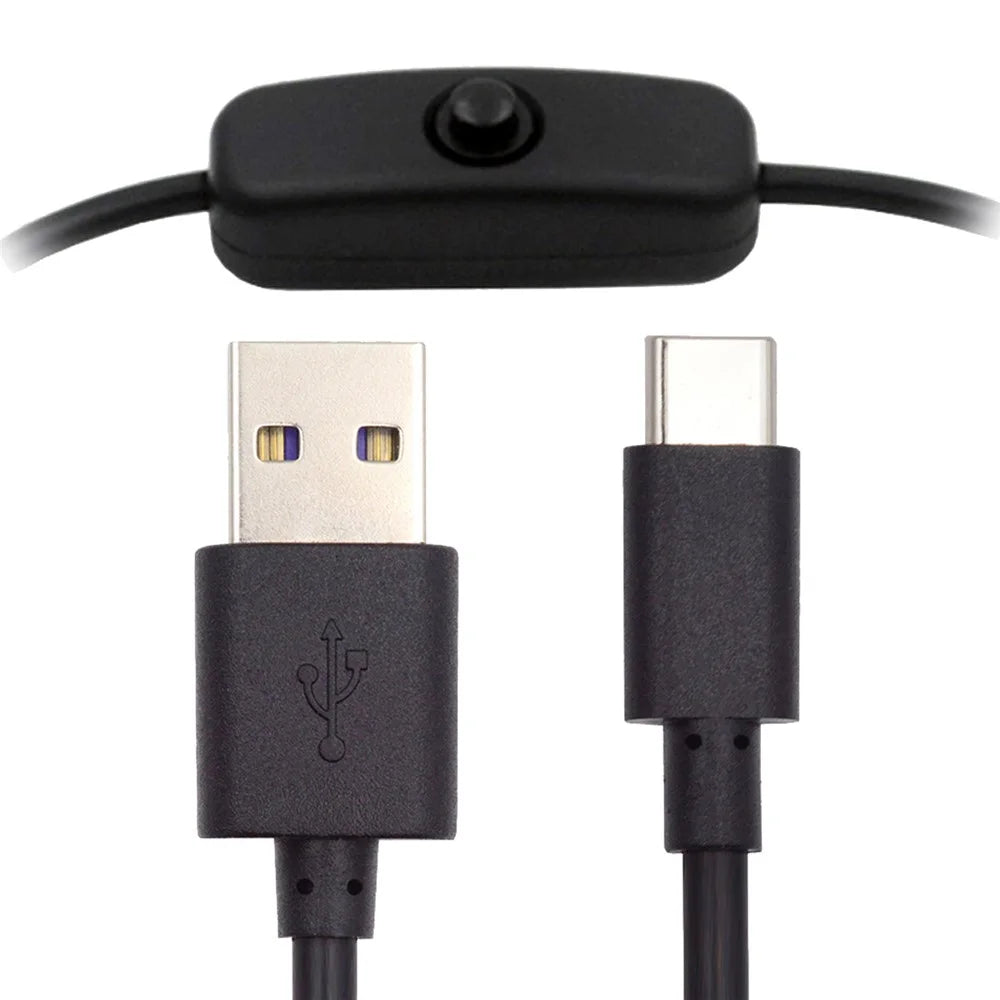 PW-015-TC 1m Type-C Male to USB-A Male USB2.0 Cable with On / Off Power Switch Button for DC5V Desk Lamp Fan Camera - 2