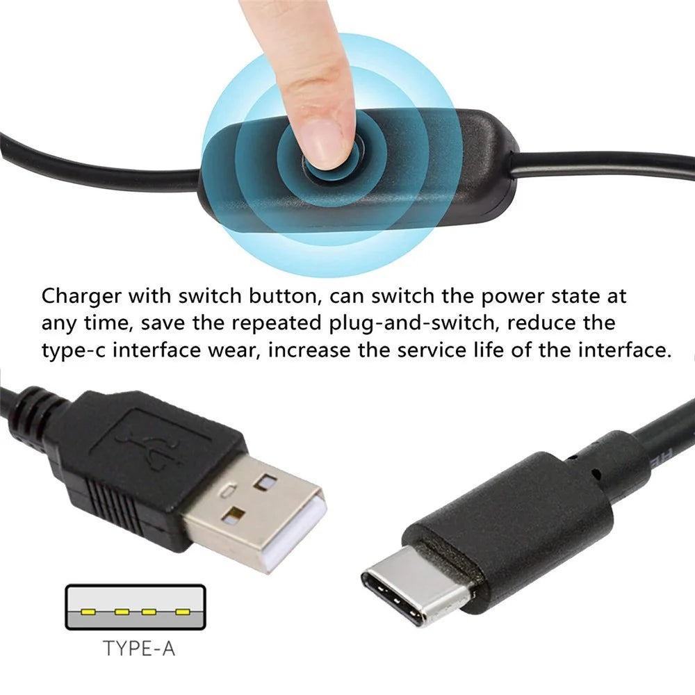 PW-015-TC 1m Type-C Male to USB-A Male USB2.0 Cable with On / Off Power Switch Button for DC5V Desk Lamp Fan Camera - 6