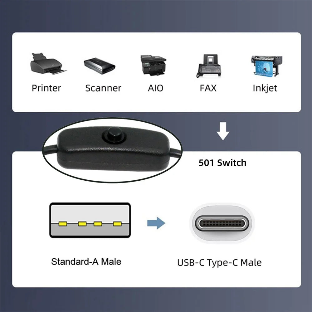 PW-015-TC 1m Type-C Male to USB-A Male USB2.0 Cable with On / Off Power Switch Button for DC5V Desk Lamp Fan Camera - 7