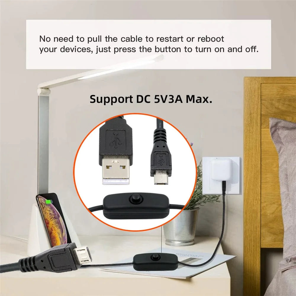PW-015-MM 1.5m Micro USB Male to USB-A Male Cable with Power On / Off Button for DC5V Desk Lamp Fan Camera - 3