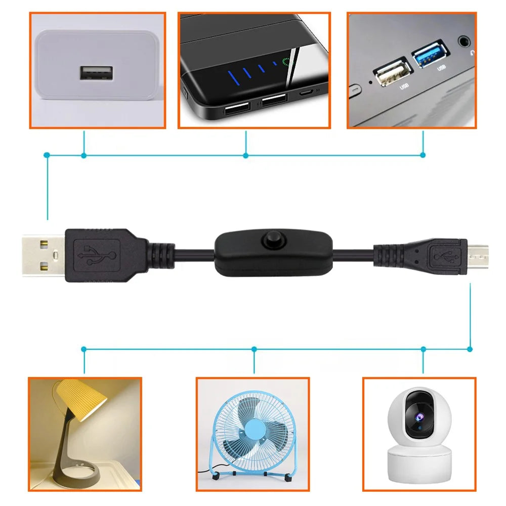 PW-015-MM 1.5m Micro USB Male to USB-A Male Cable with Power On / Off Button for DC5V Desk Lamp Fan Camera - 4