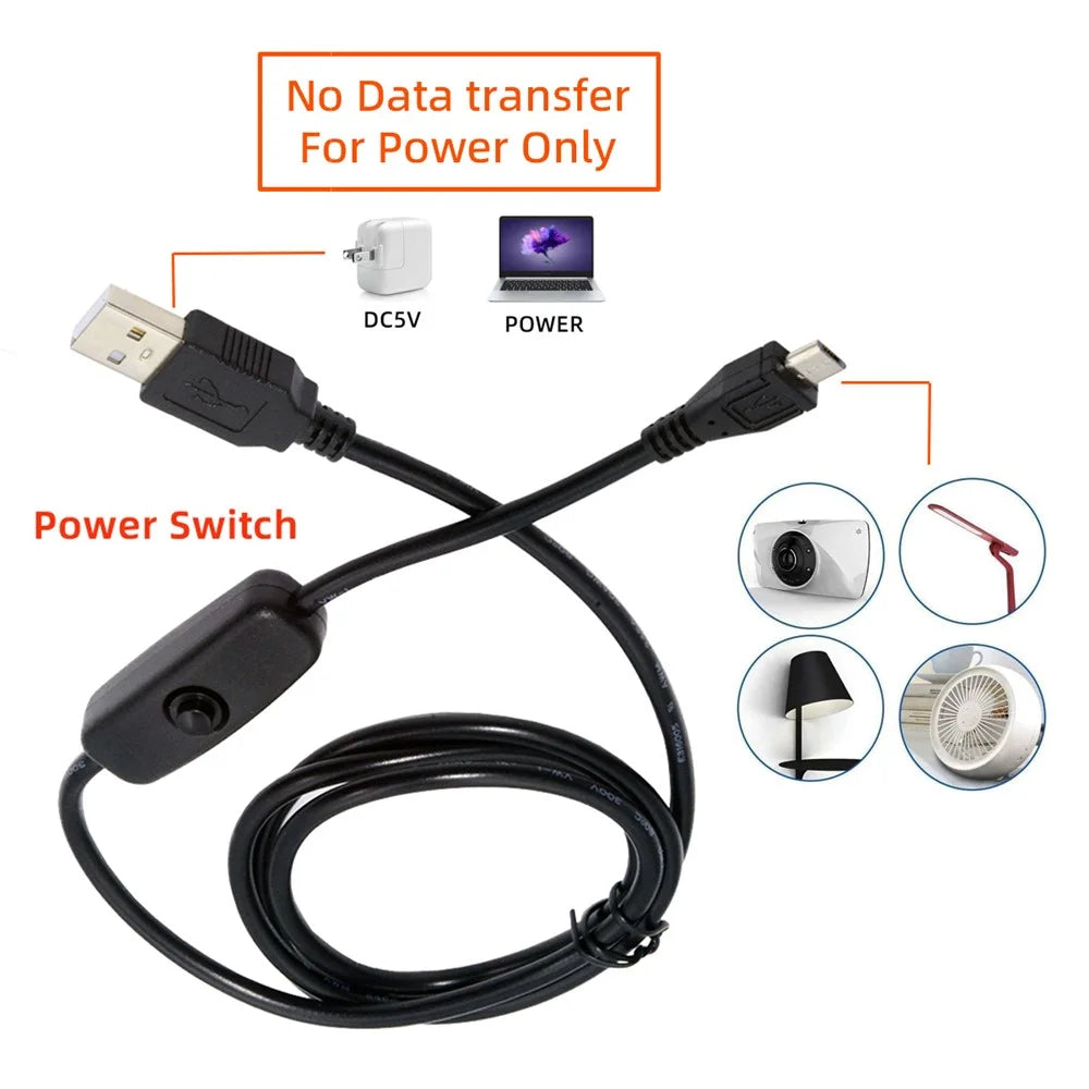PW-015-MM 1.5m Micro USB Male to USB-A Male Cable with Power On / Off Button for DC5V Desk Lamp Fan Camera - 5