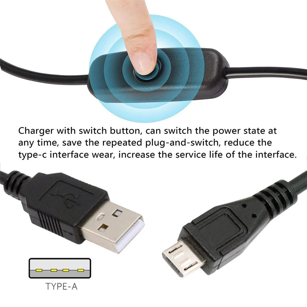 PW-015-MM 1.5m Micro USB Male to USB-A Male Cable with Power On / Off Button for DC5V Desk Lamp Fan Camera - 6