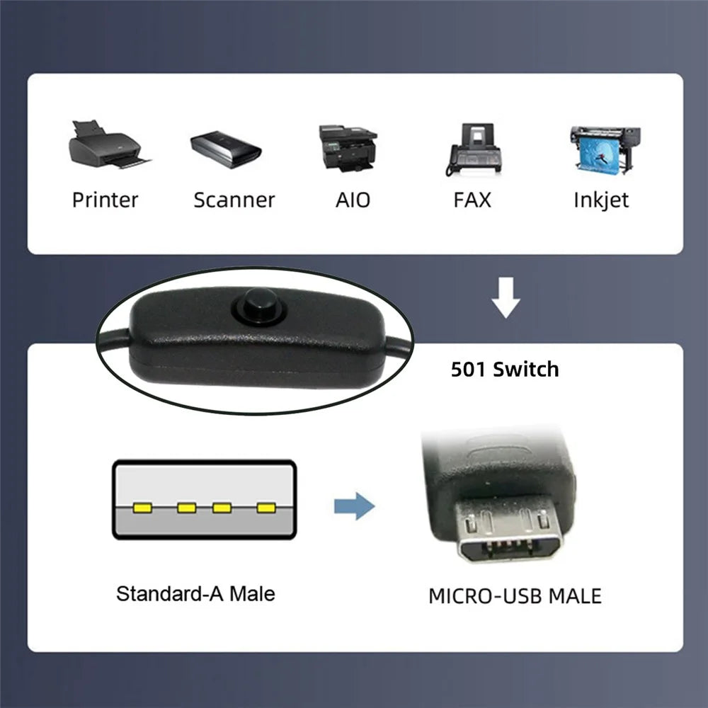 PW-015-MM 1.5m Micro USB Male to USB-A Male Cable with Power On / Off Button for DC5V Desk Lamp Fan Camera - 7