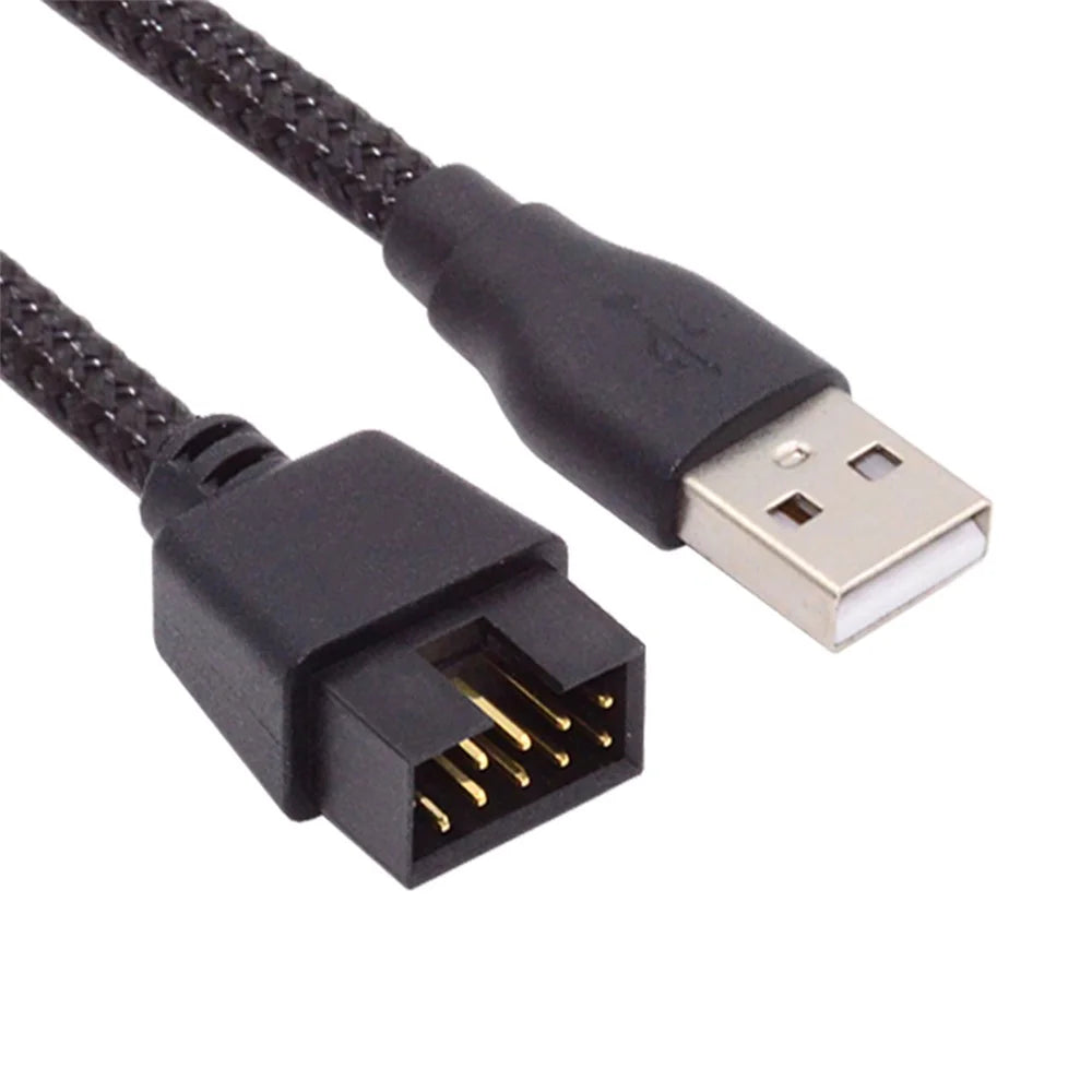 U2-076 Single USB 2.0 Male Type-A to Motherboard 9Pin 10Pin Male Header Cable with Sleeve 20cm - 2