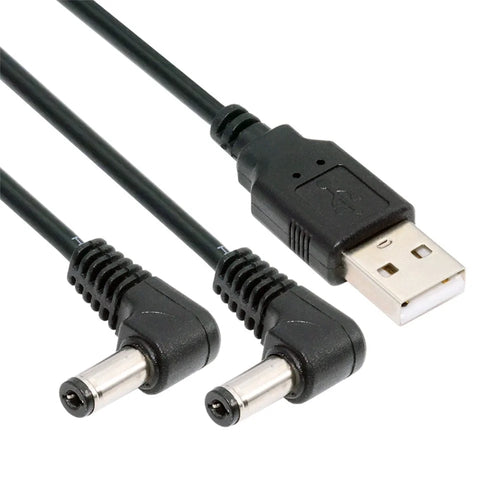 U2-077-RI 1.5m USB Type-A Male to Dual 5.5x2.1mm DC 5V Power Plug Splitter Right Angled 90 Degree Connector Charge Cable - 1
