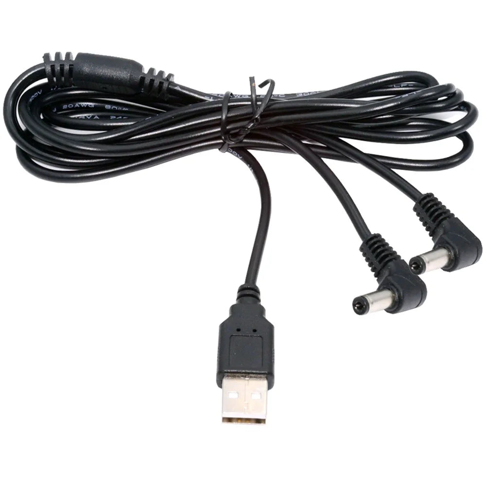 U2-077-RI 1.5m USB Type-A Male to Dual 5.5x2.1mm DC 5V Power Plug Splitter Right Angled 90 Degree Connector Charge Cable - 2