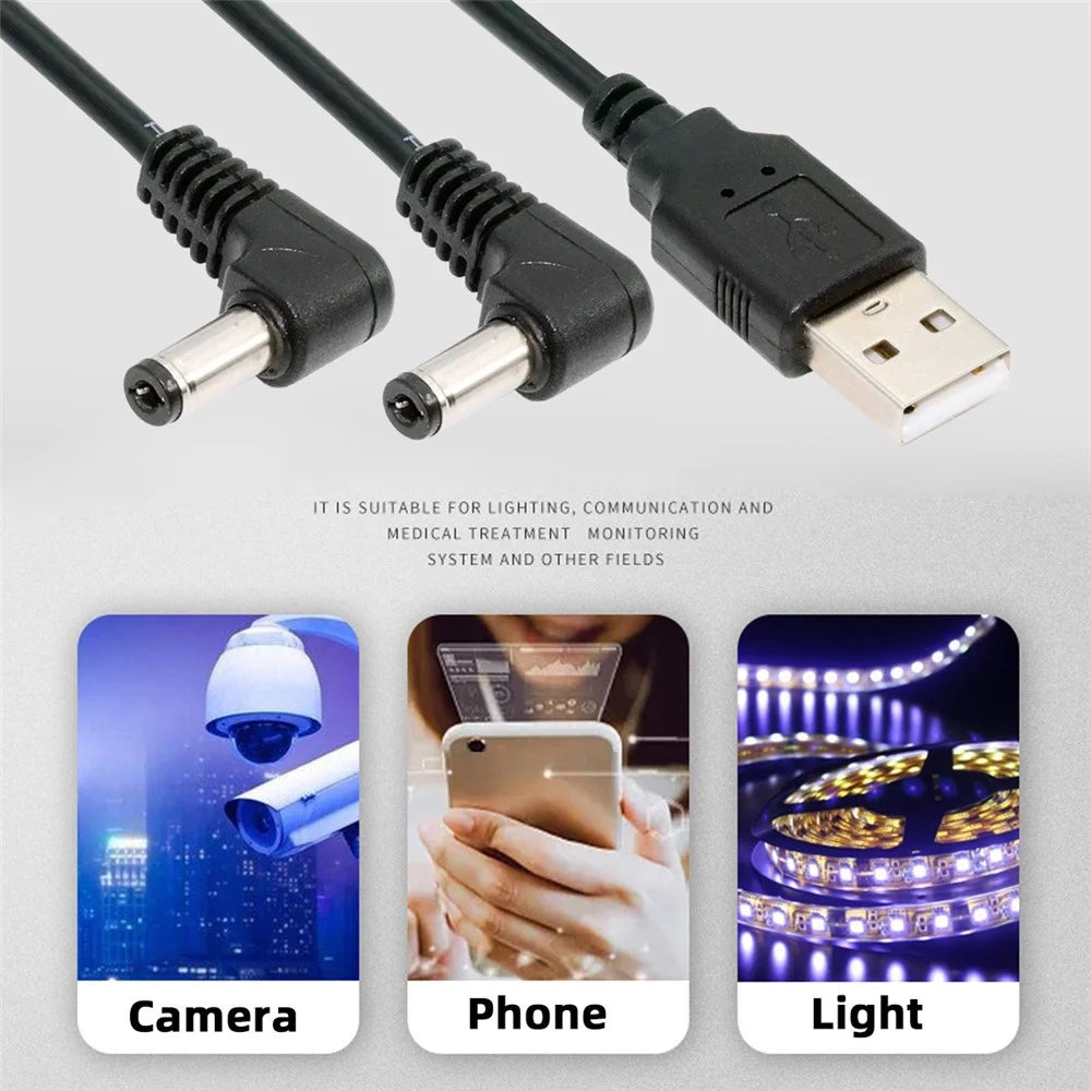 U2-077-RI 1.5m USB Type-A Male to Dual 5.5x2.1mm DC 5V Power Plug Splitter Right Angled 90 Degree Connector Charge Cable - 4