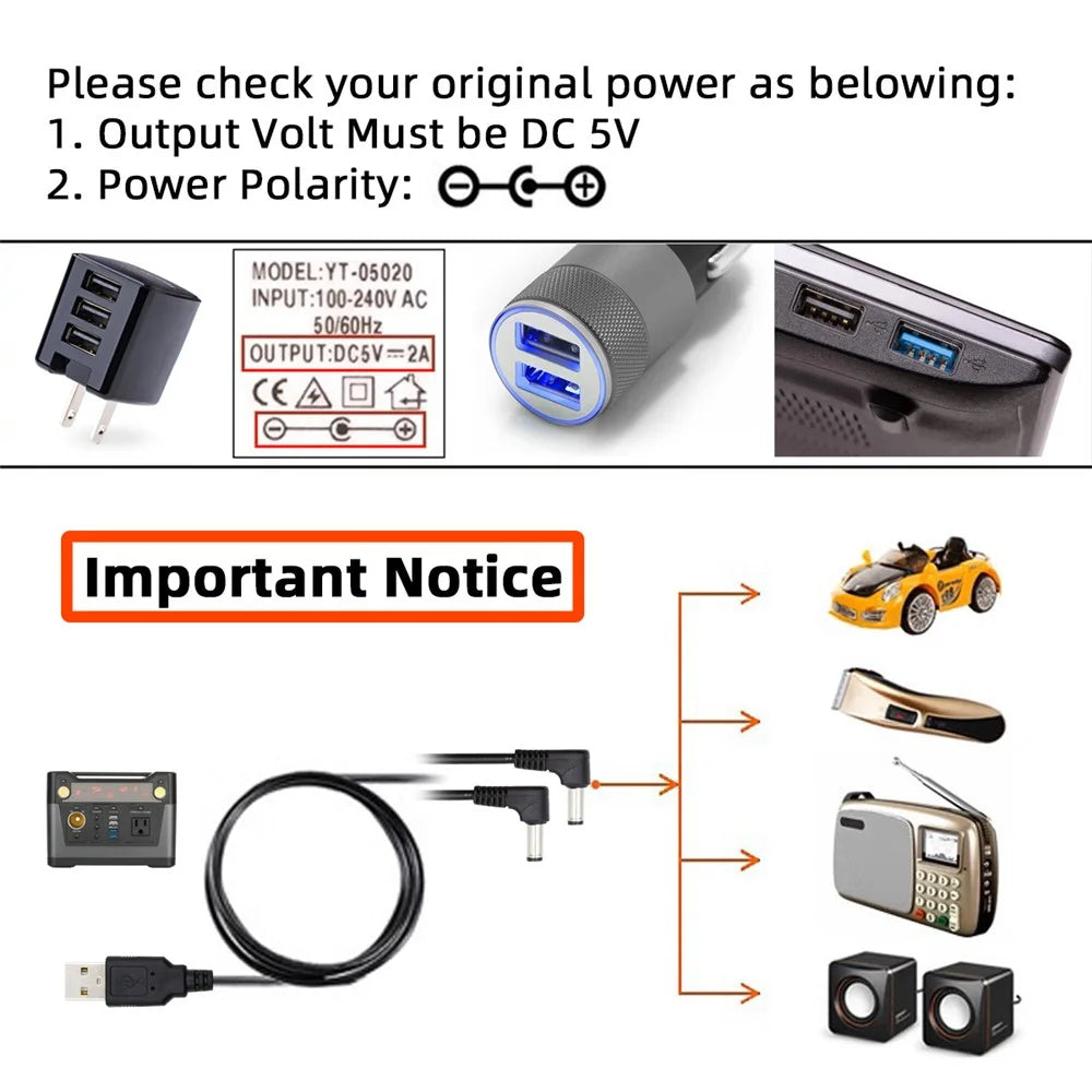 U2-077-RI 1.5m USB Type-A Male to Dual 5.5x2.1mm DC 5V Power Plug Splitter Right Angled 90 Degree Connector Charge Cable - 6