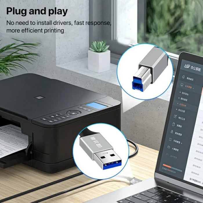2m Plug and Play USB-A 3.0 to USB-B Square Port Male to Male Data Cable for Printer - 7