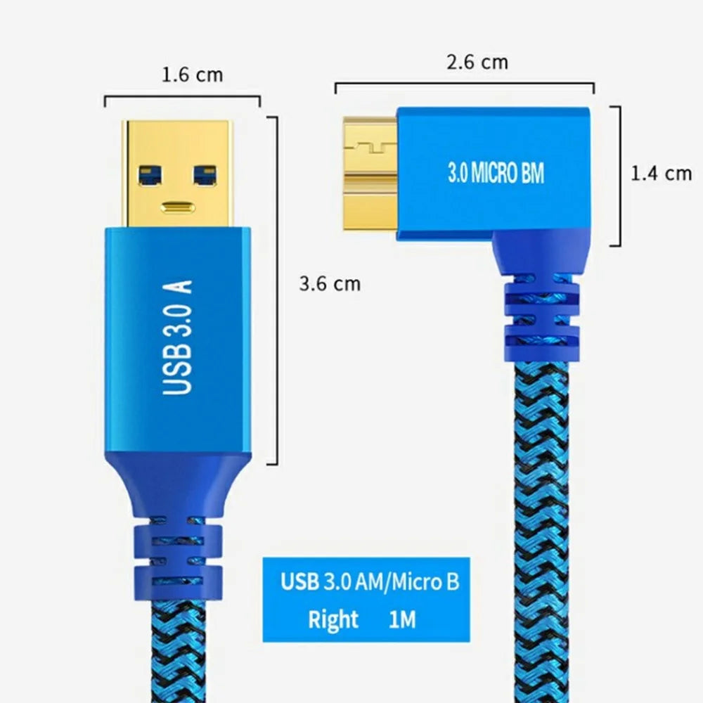 1m USB-A 3.0 to Micro B 3.0 Male to Male High-Speed Transmission Mobile Hard Disk Data Cable - 6