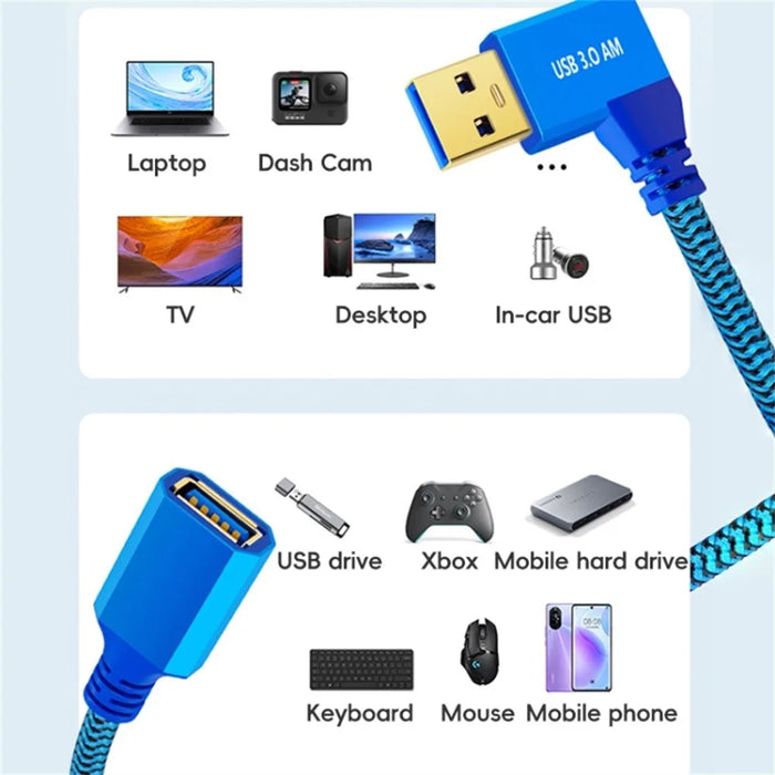 1m Right Angled USB 3.0 Male to Female High Speed Extension Cable for U Disk / Mouse / Keyboard - 7