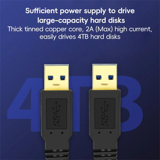 0.6m USB 3.0 Male to Male Mobile Hard Drive Box Data Cable Laptop Radiator Extension Cord, Black - 2