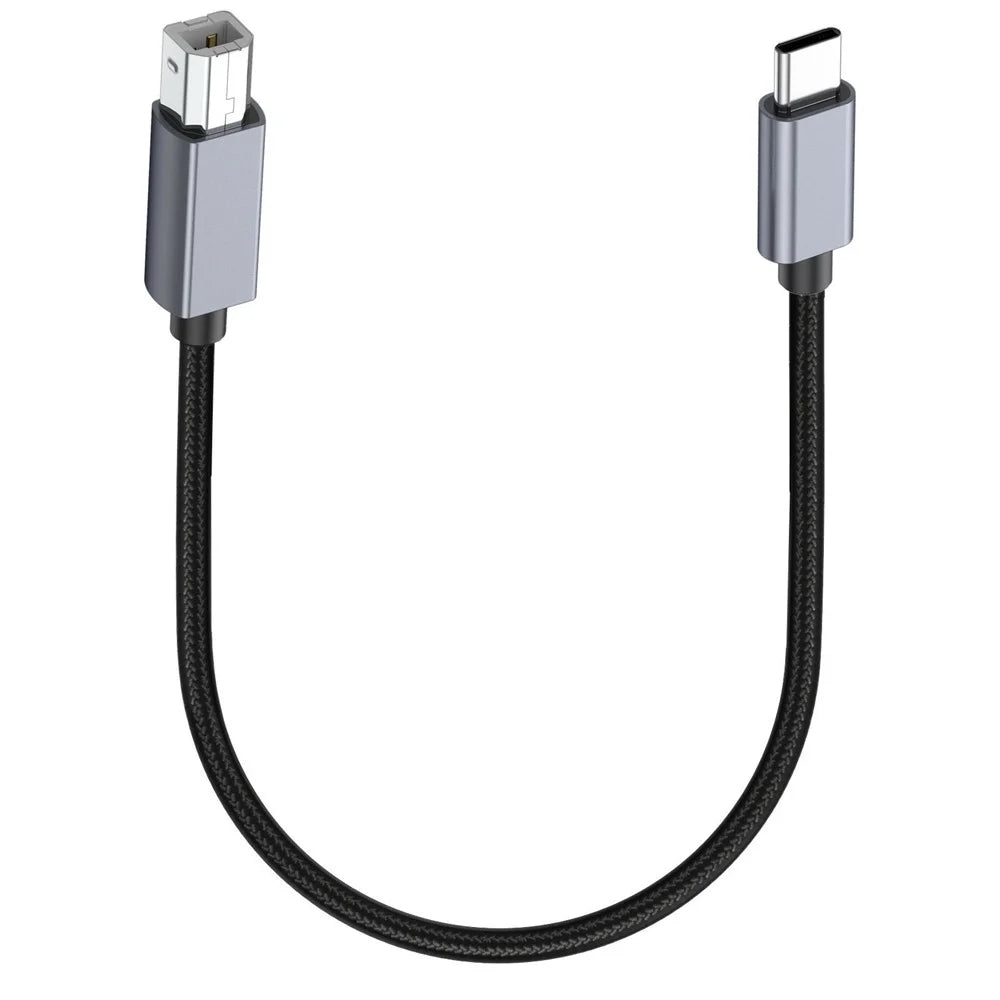 0.3m USB B to USB C Printer Cable Nylon Cord Compatible with MIDI Keyboard DAC DJ Controller - 1