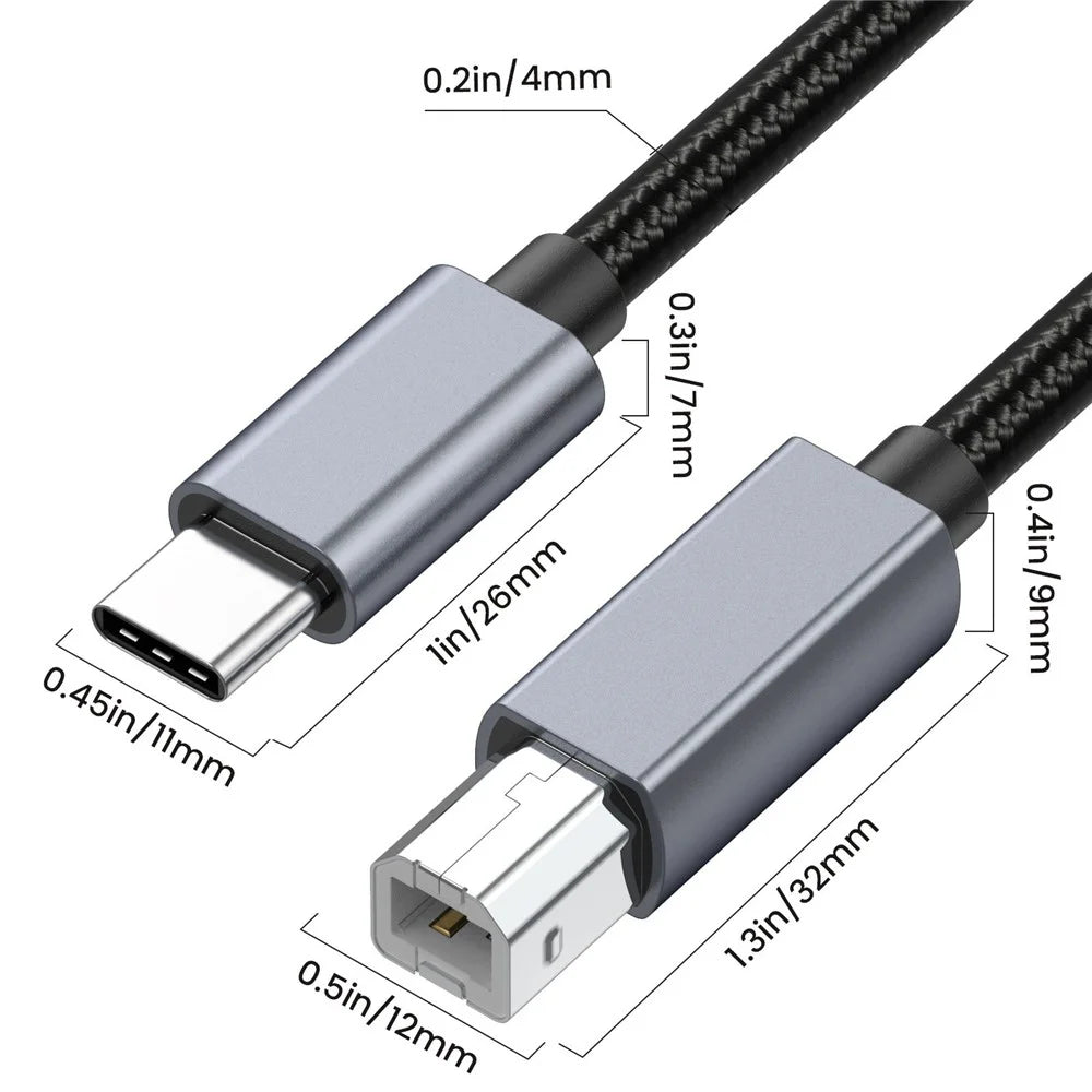 0.3m USB B to USB C Printer Cable Nylon Cord Compatible with MIDI Keyboard DAC DJ Controller - 6