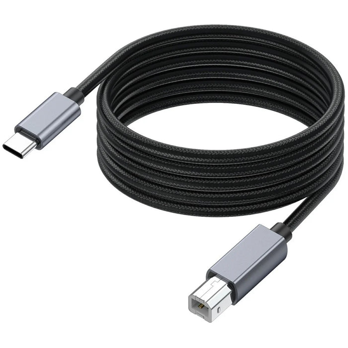 1.8m USB B to USB C Printer Cable Nylon Cord Compatible with MIDI Keyboard DAC DJ Controller - 1