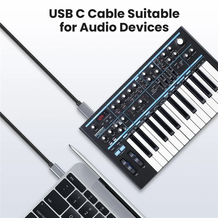 1.8m USB B to USB C Printer Cable Nylon Cord Compatible with MIDI Keyboard DAC DJ Controller - 3