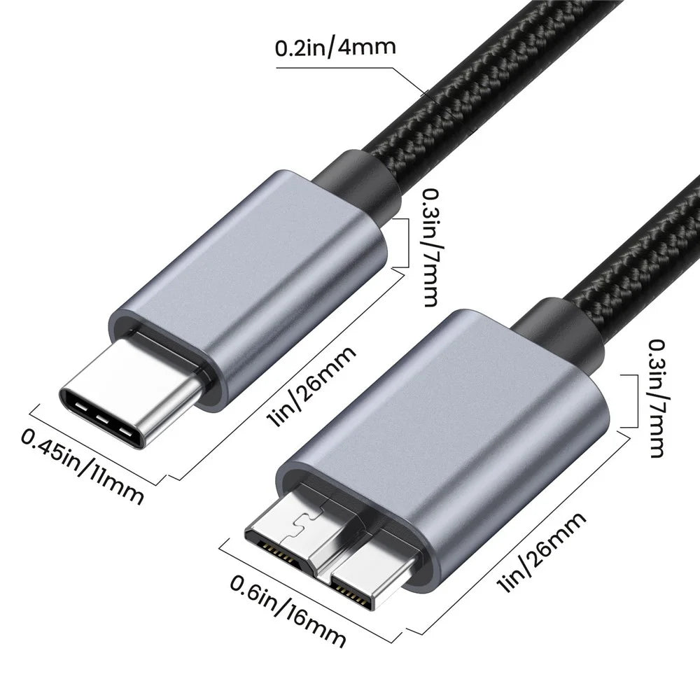 3m USB Type C to Micro B Cable Compatible with Seagate WD Westgate My Passport MacBook Pro / Ipad - 6
