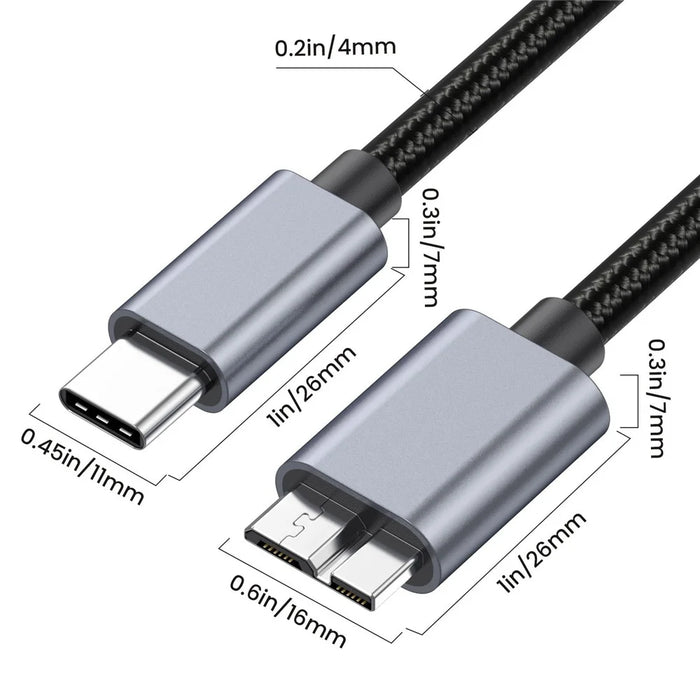 1.8m USB Type C to Micro B Cable Compatible with Seagate WD Westgate My Passport MacBook Pro / Ipad - 6