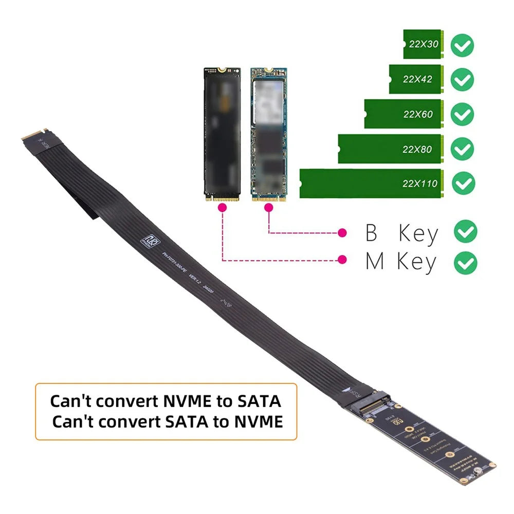 EP-050-BK NGFF M-Key NVME Male to Female Extension PCI Express Cable 30cm PCI-E 4.0 for Mainboard SSD 2280 - 4