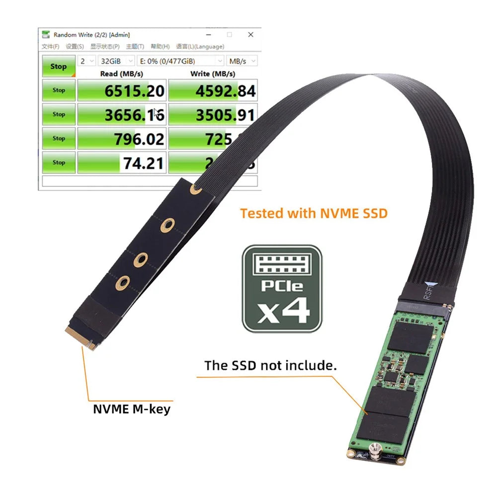 EP-050-BK NGFF M-Key NVME Male to Female Extension PCI Express Cable 30cm PCI-E 4.0 for Mainboard SSD 2280 - 5