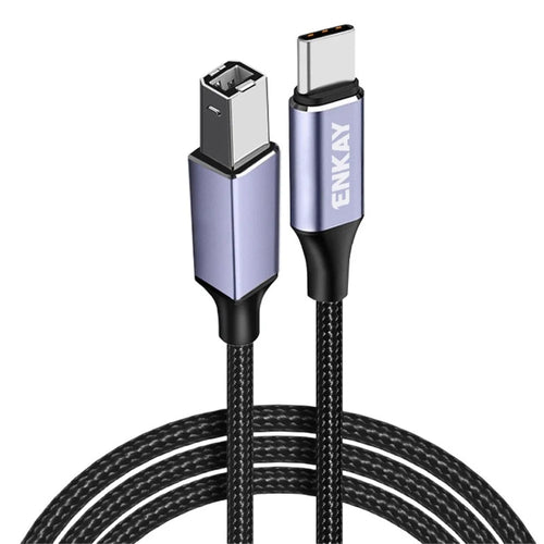 ENKAY Length:1m  Type-C to USB 2.0 B Printer Cable USB-C Scanner Nylon Braided Cord for Computer Laptop - Black - 1